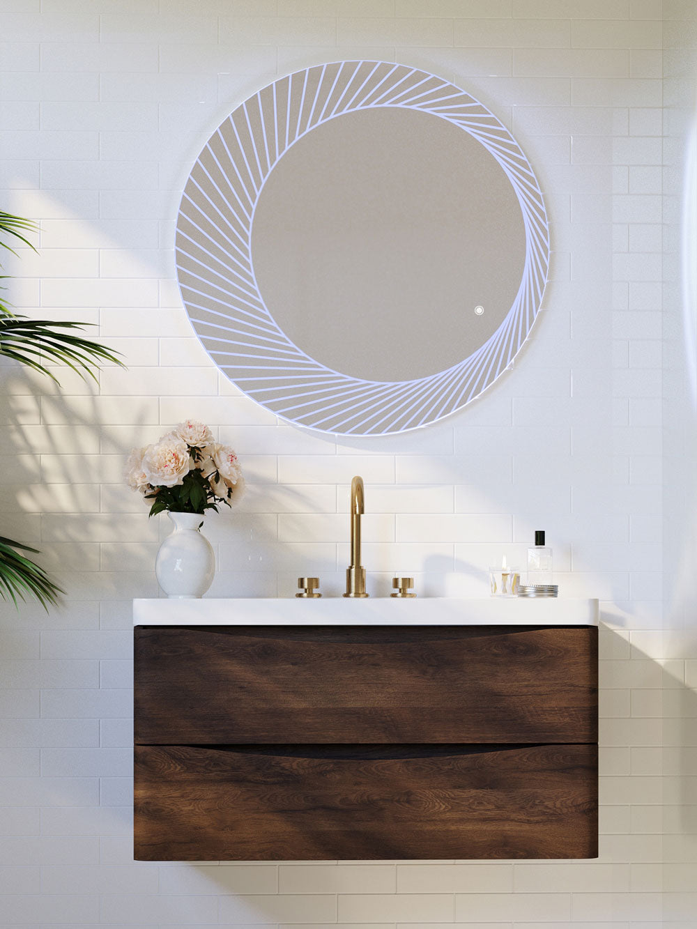 Infinite Strips Round Led Mirror With Touch Sensor & Dimmable (3 Lights Integrated)