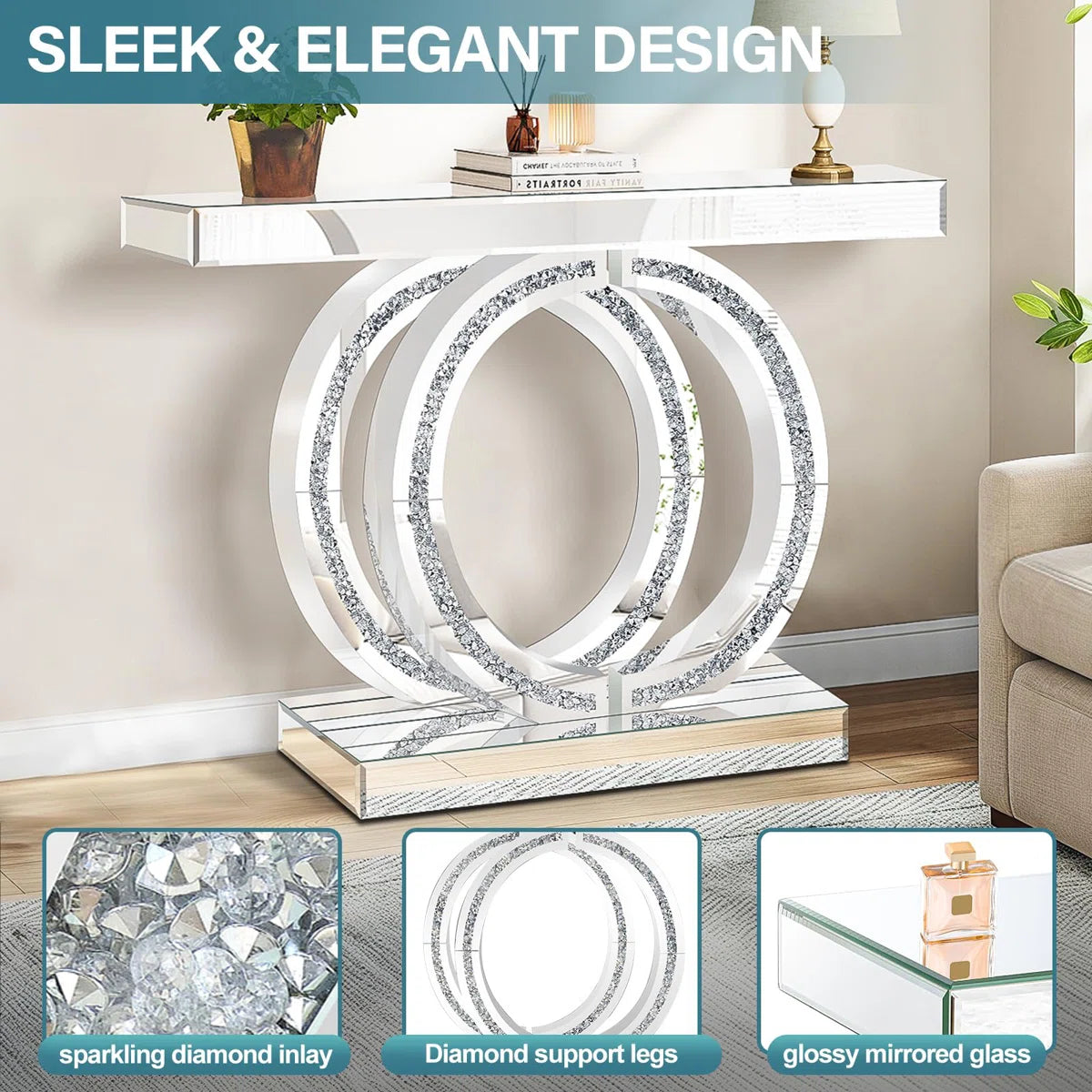 Astra Diamond Crush Console Table (Exclusive on Accent Mirror)