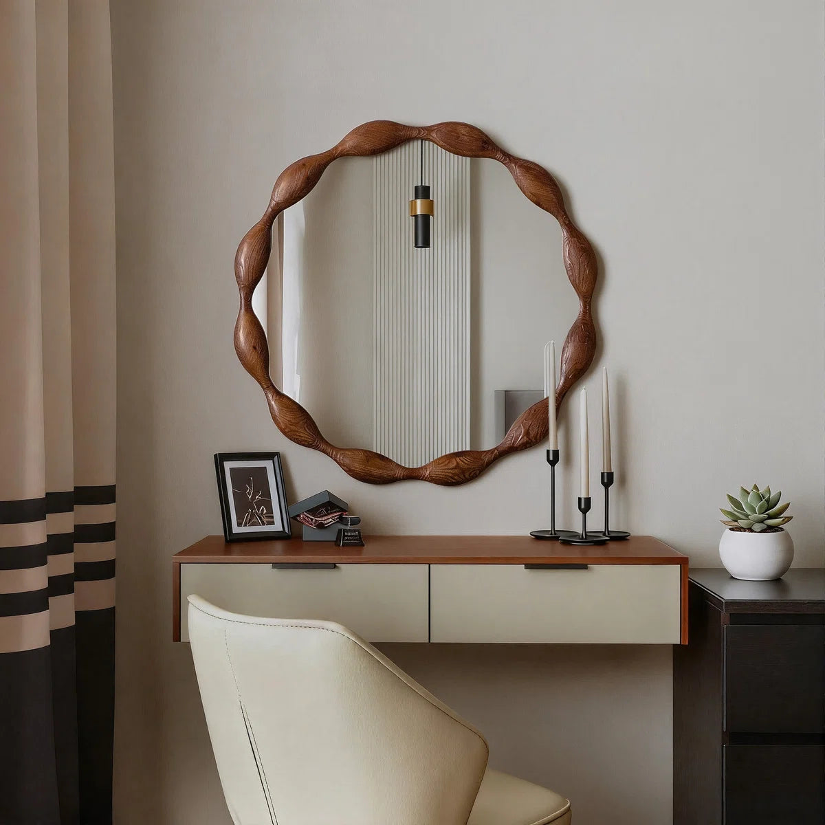 Ayra Wavy Framed Wood Mirror