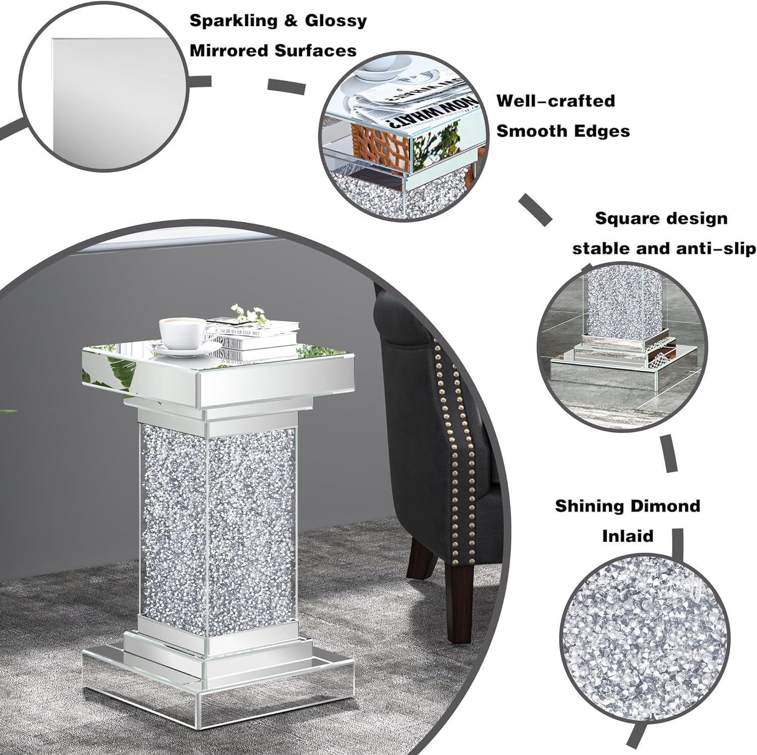 Bling Modern Style Accent Mirrored Table (Luxury Collection)