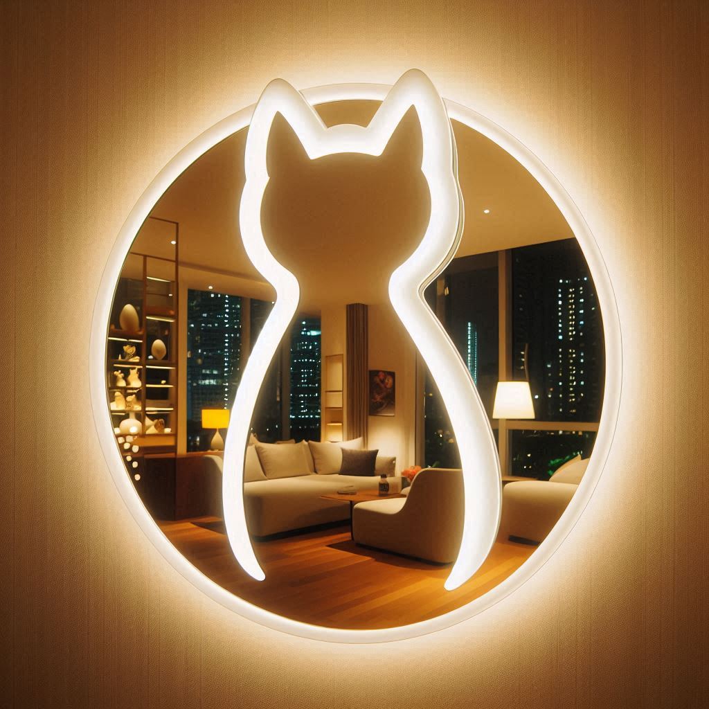 Cute Kitty Led Mirror For Kids (3 Lights Integrated)