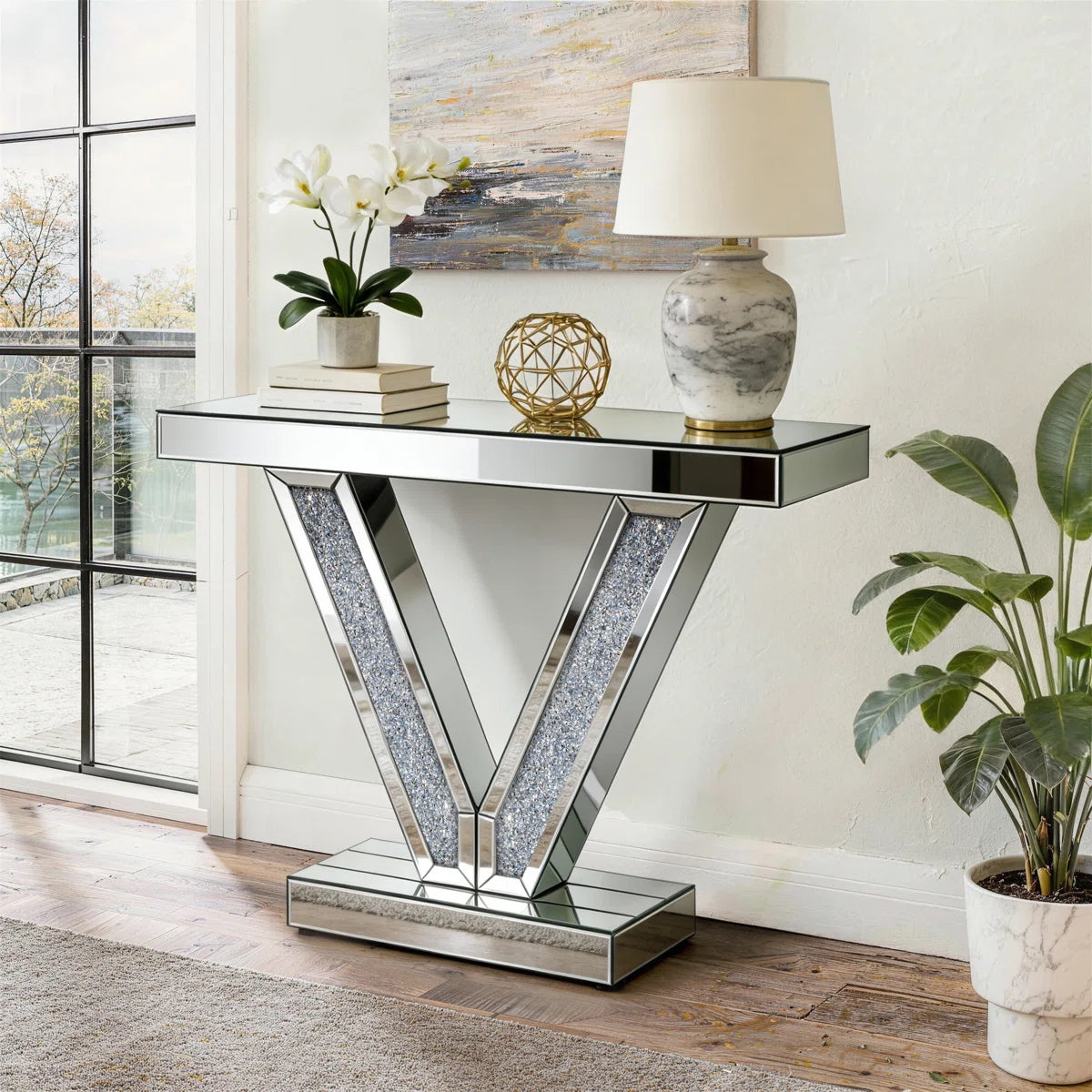 Felix Mirrored Diamond Crush Console Table