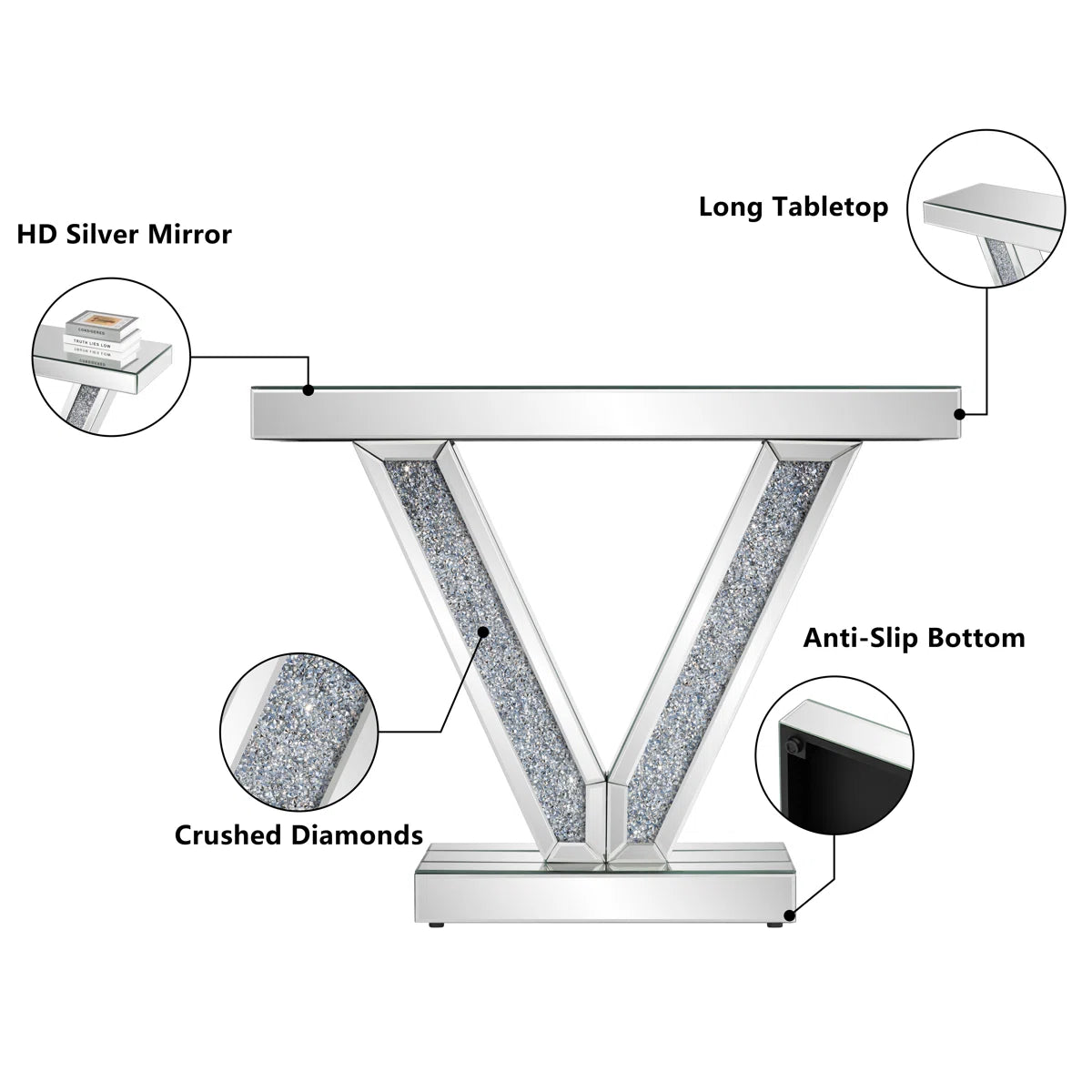 Felix Mirrored Diamond Crush Console Table