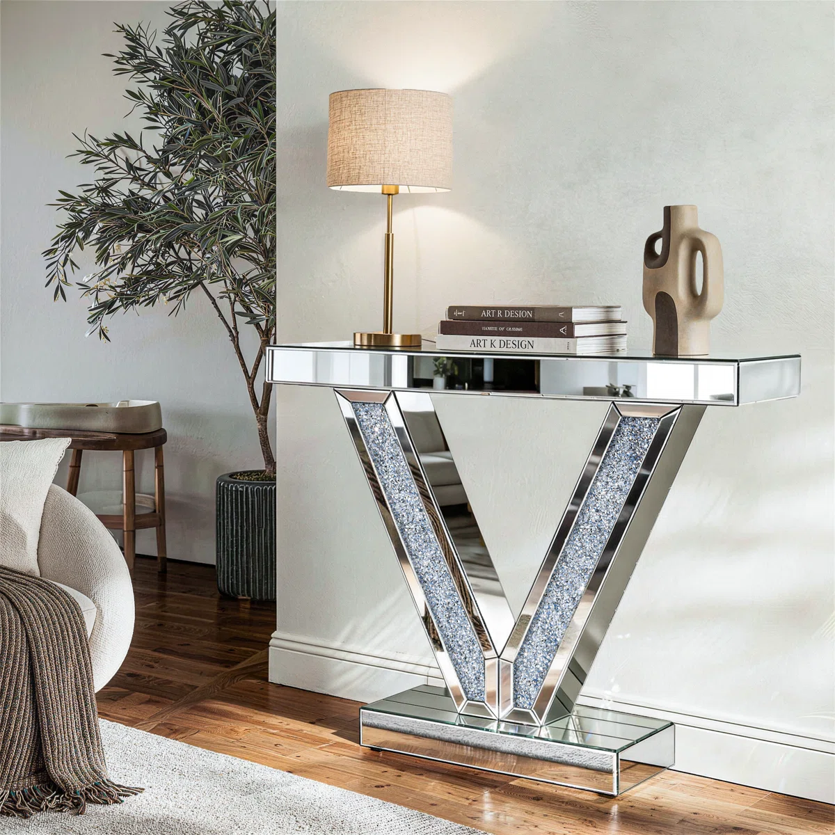 Felix Mirrored Diamond Crush Console Table