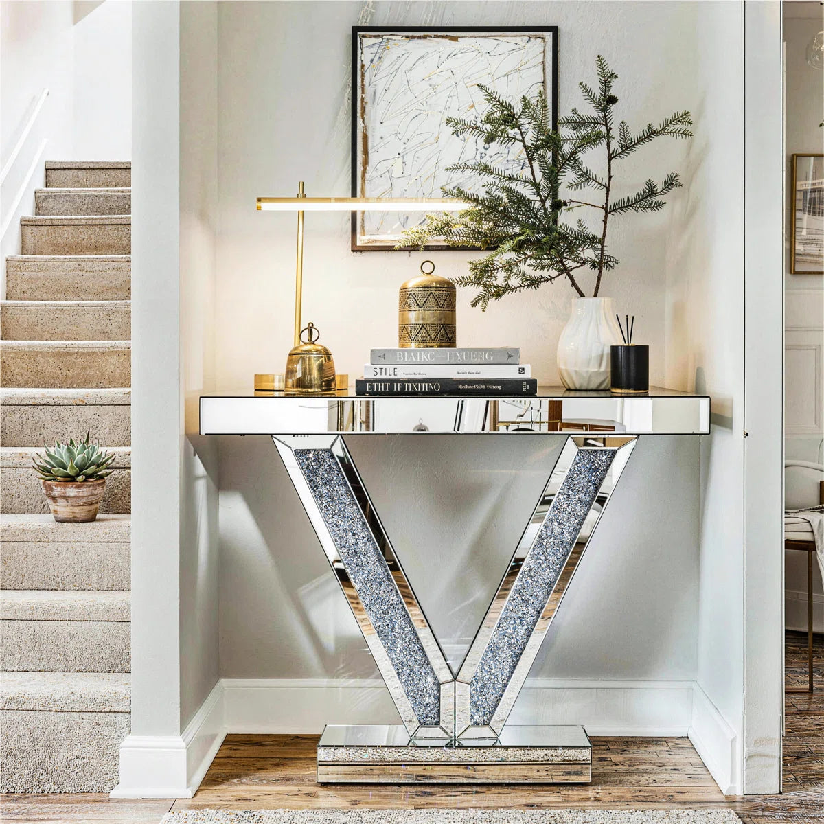 Felix Mirrored Diamond Crush Console Table