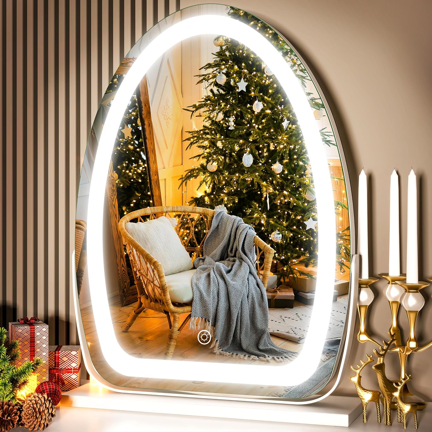 Flat Bottom Oval Led Mirror With Touch Sensor (3 Led Lights)