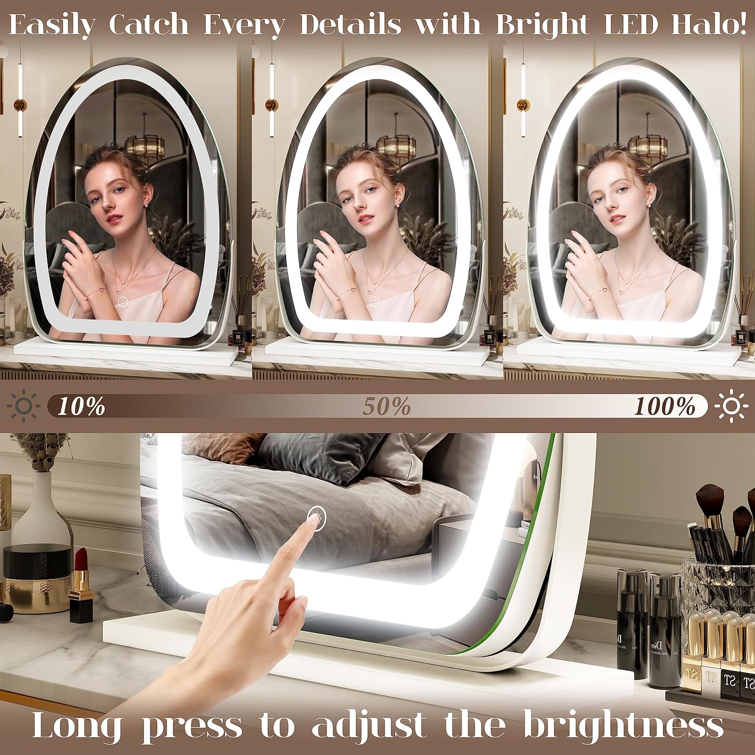 Flat Bottom Oval Led Mirror With Touch Sensor (3 Led Lights)