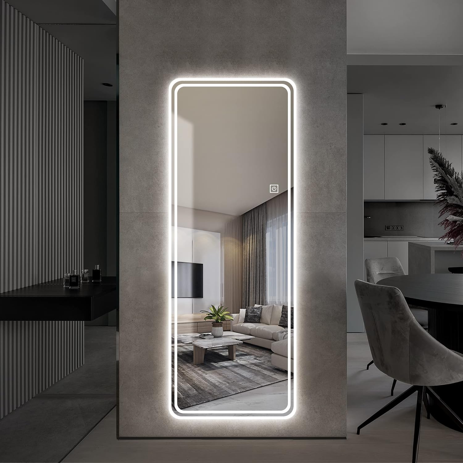 Full Length Double Strips Led Mirror With Dimmable (3 Led Lights Integrated)
