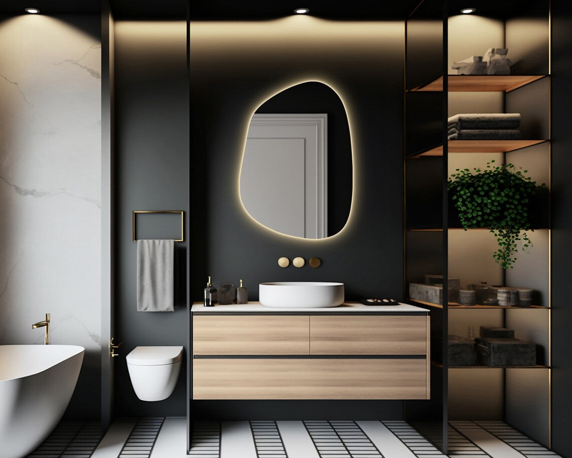 GlowCurve Asymmetrical Led Mirror With Touch Sensor (3 Lights Integrated)