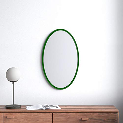 Green Wood Frame Oval Shape Wall Mirror
