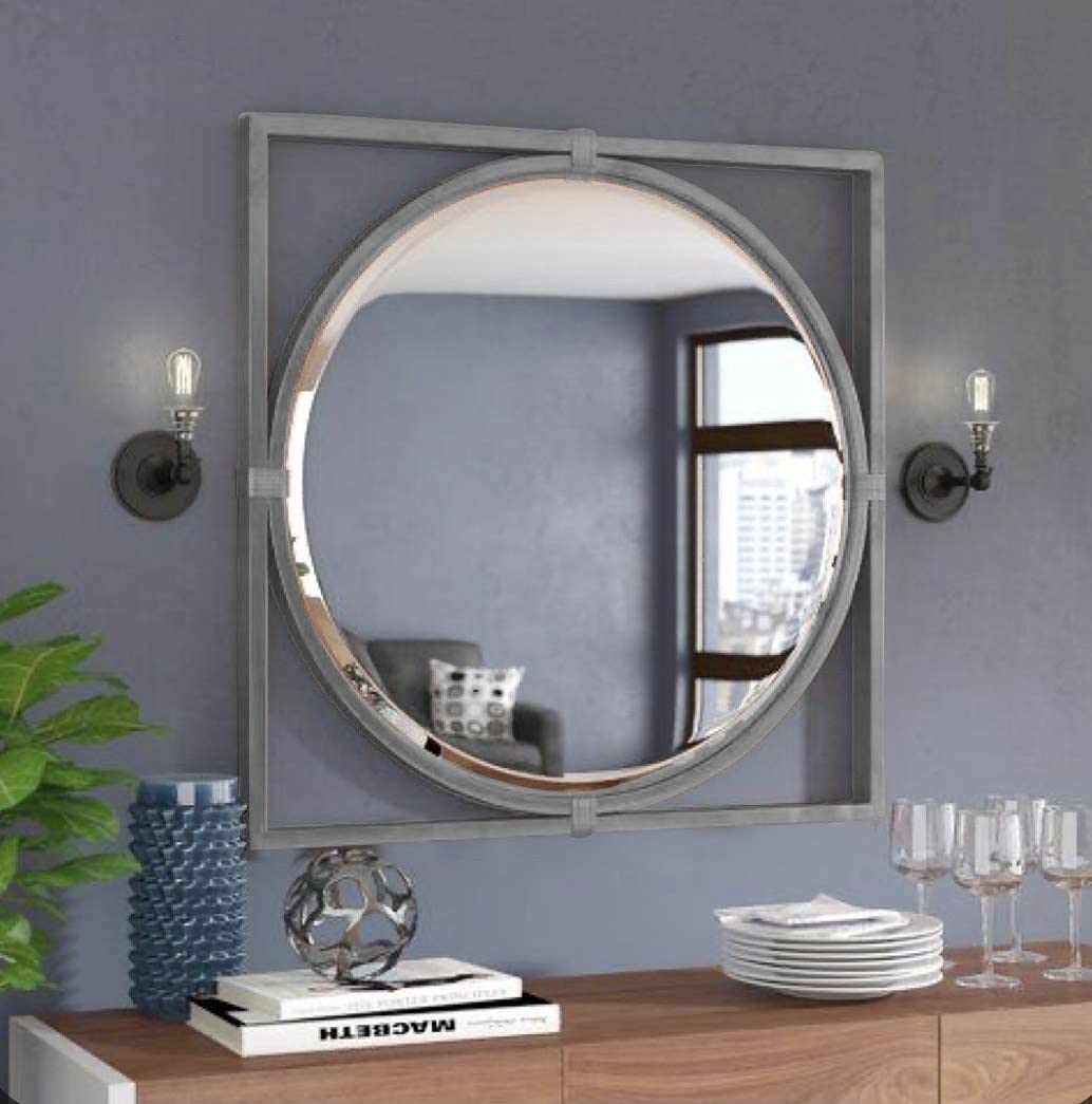 Antique Square Framed Wood Wall Mirror
