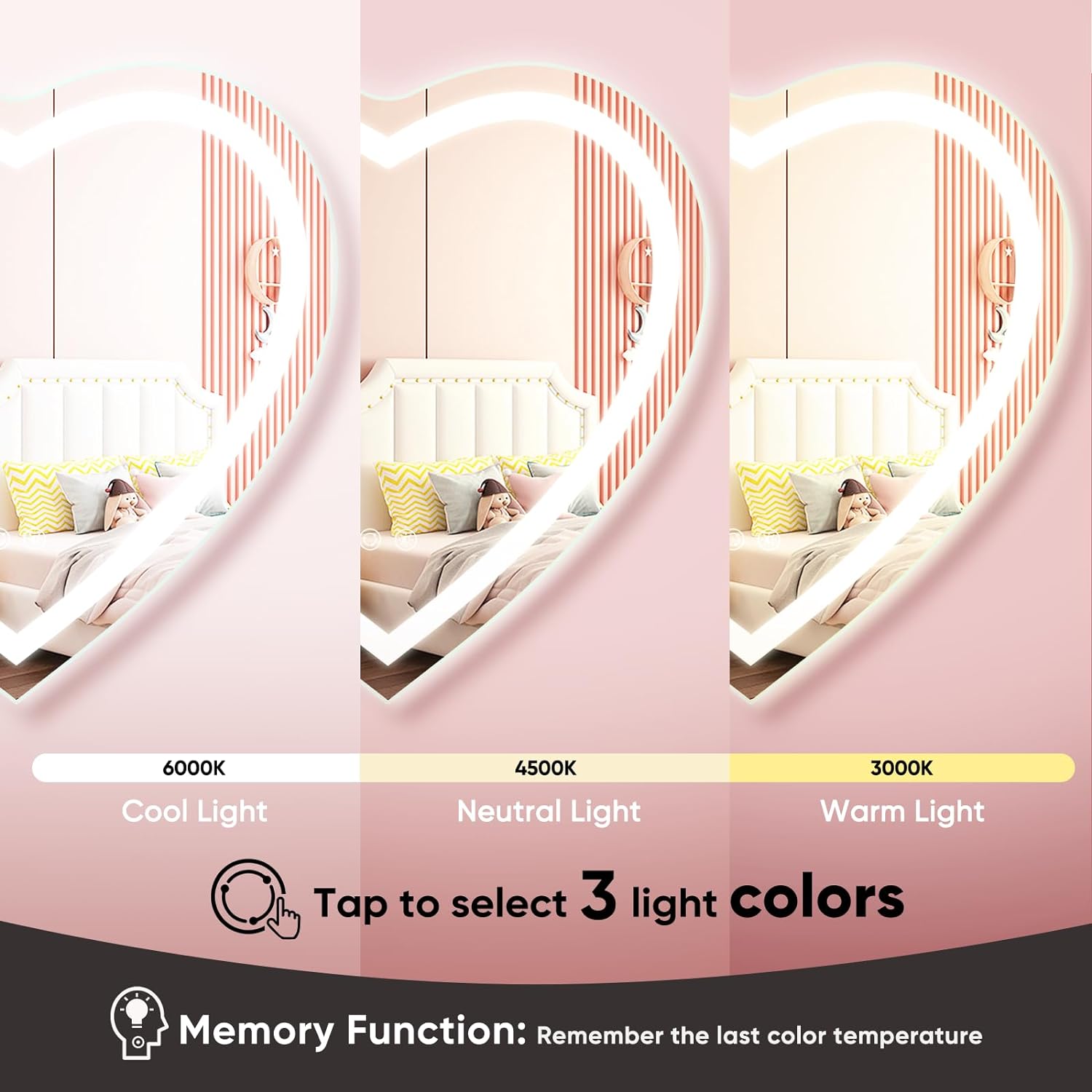 Heart Shape Led Wall Mirror (3 Lights Integrated)