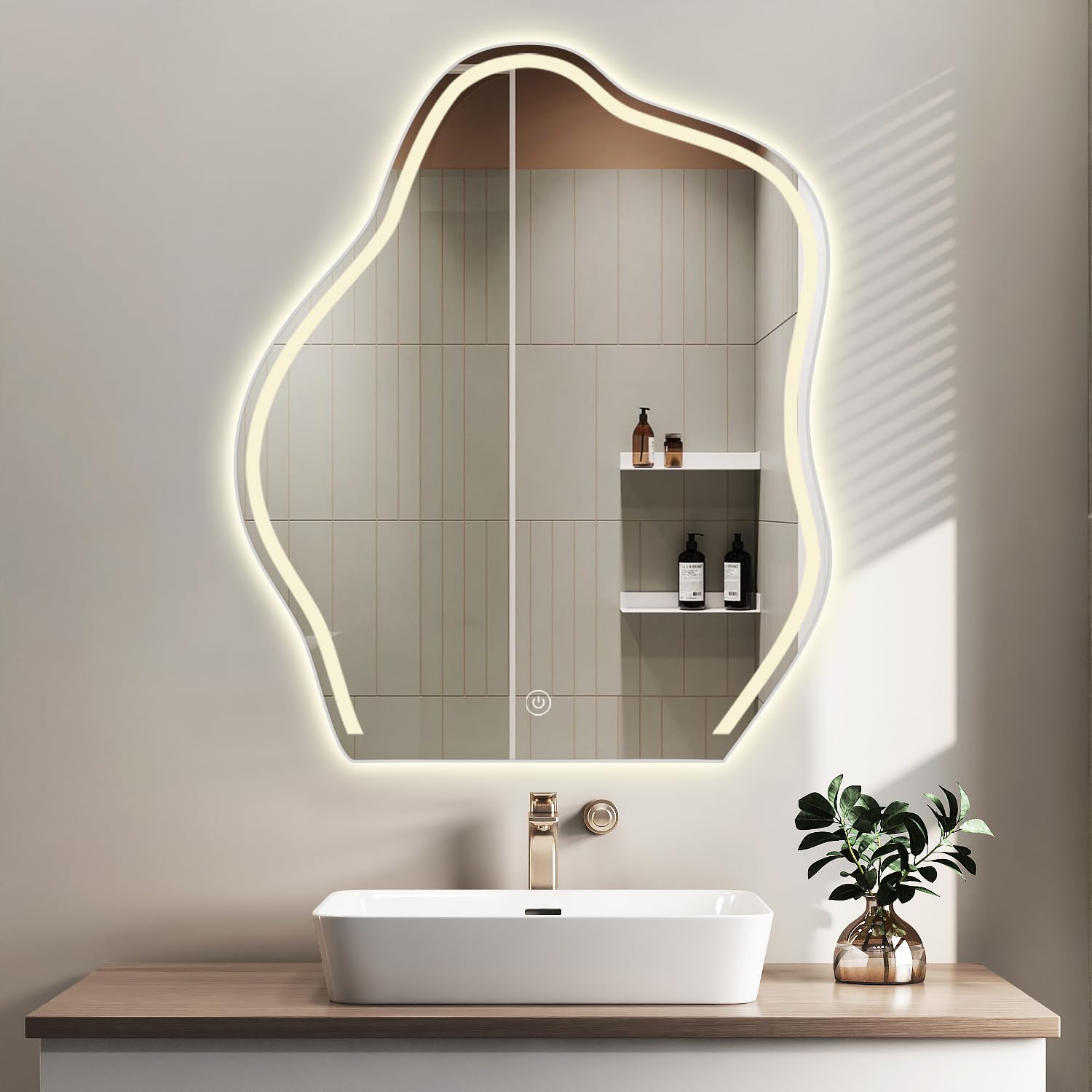 Irregular Wall Mirror with LED With Touch & Dimmable (3 Lights Integrated)