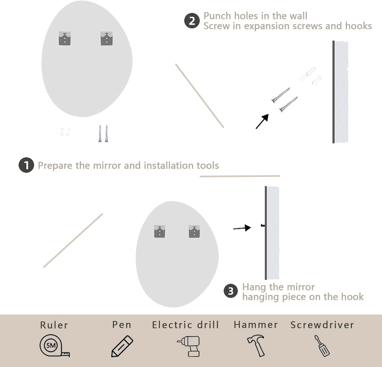 Irregular Wall Mirror with LED With Touch & Dimmable (3 Lights Integrated)