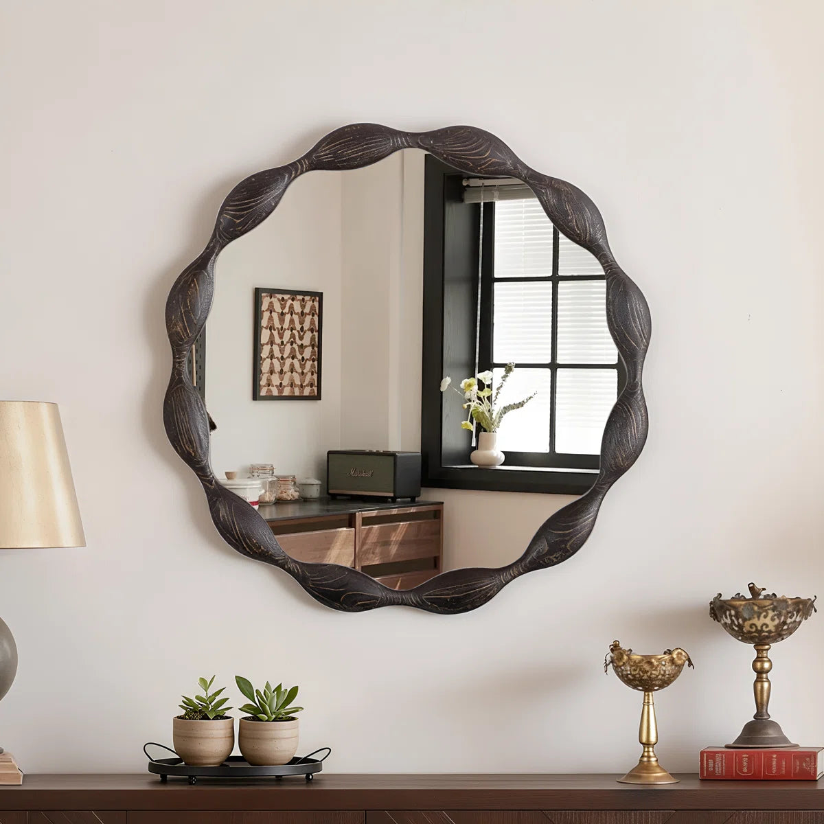 Ayra Wavy Framed Wood Mirror