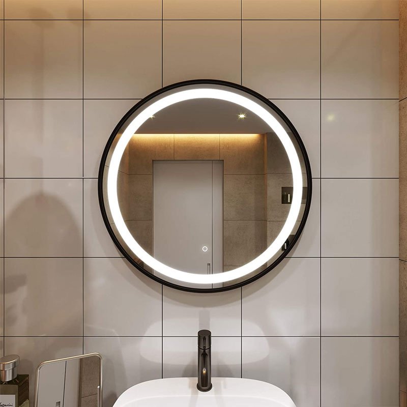 Black Metal Round Inner Led Bathroom Mirror (3 Lights Integrated)