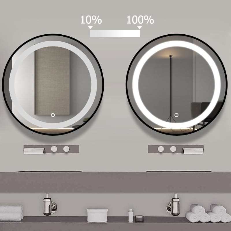 Black Metal Round Inner Led Bathroom Mirror (3 Lights Integrated)
