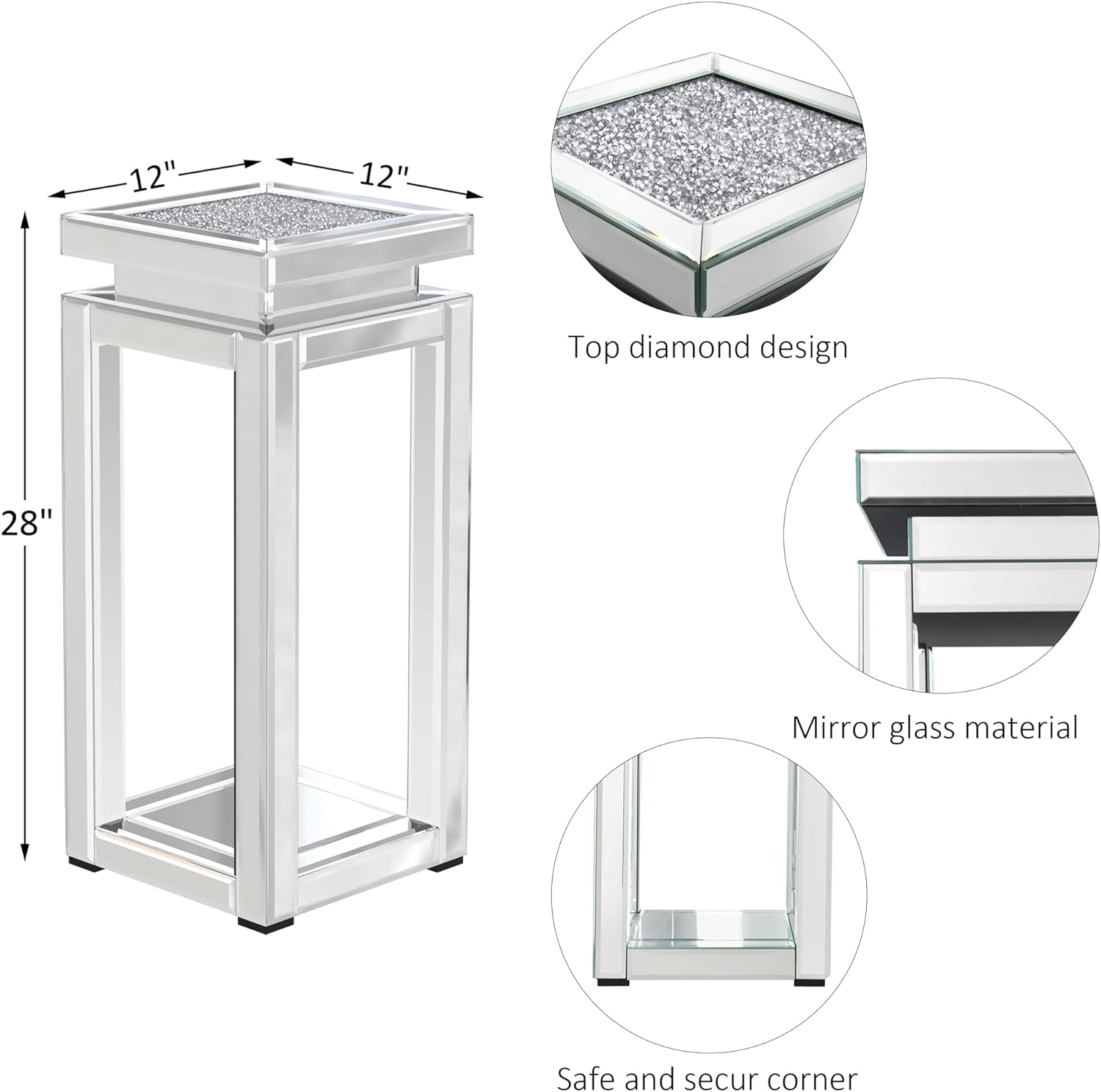 Mirrored Accent Table for Bedroom Office Hallway Entryway