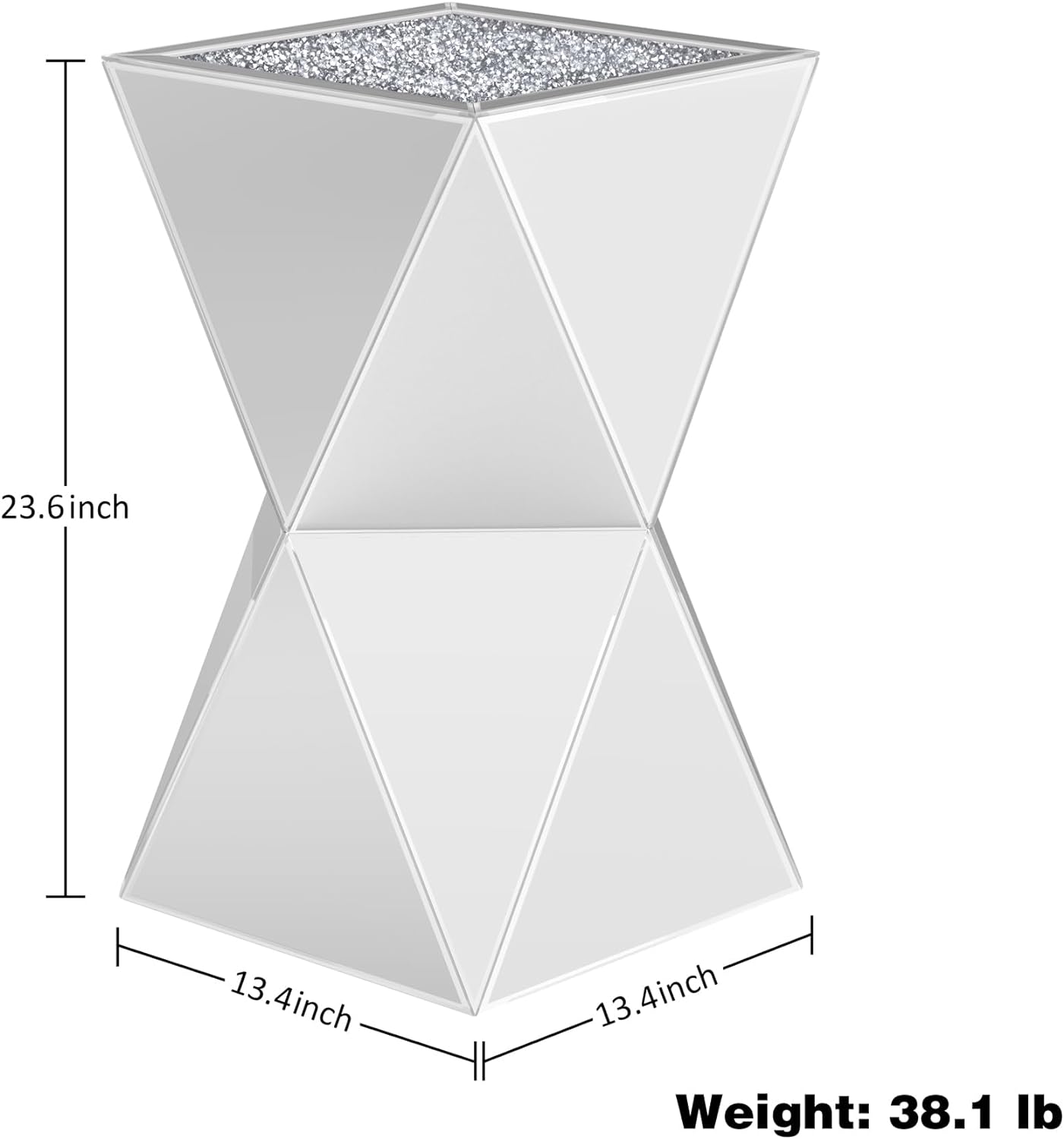 Mirrored Diamond Setting End Table Glass Decorative Side Table for Living Room