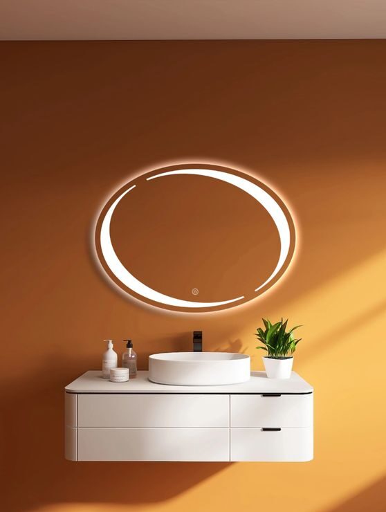 Modern Illuminated Oval Vanity Led Mirror With Touch Sensor(3 Led Lights)