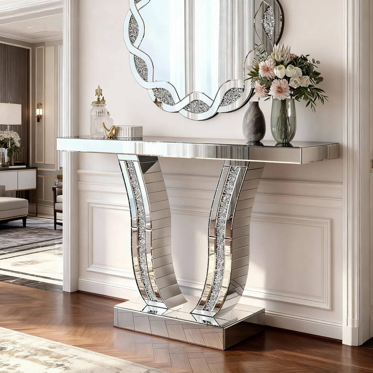 Monte Carlo Mirrored Console Table And Wall Mirror Set