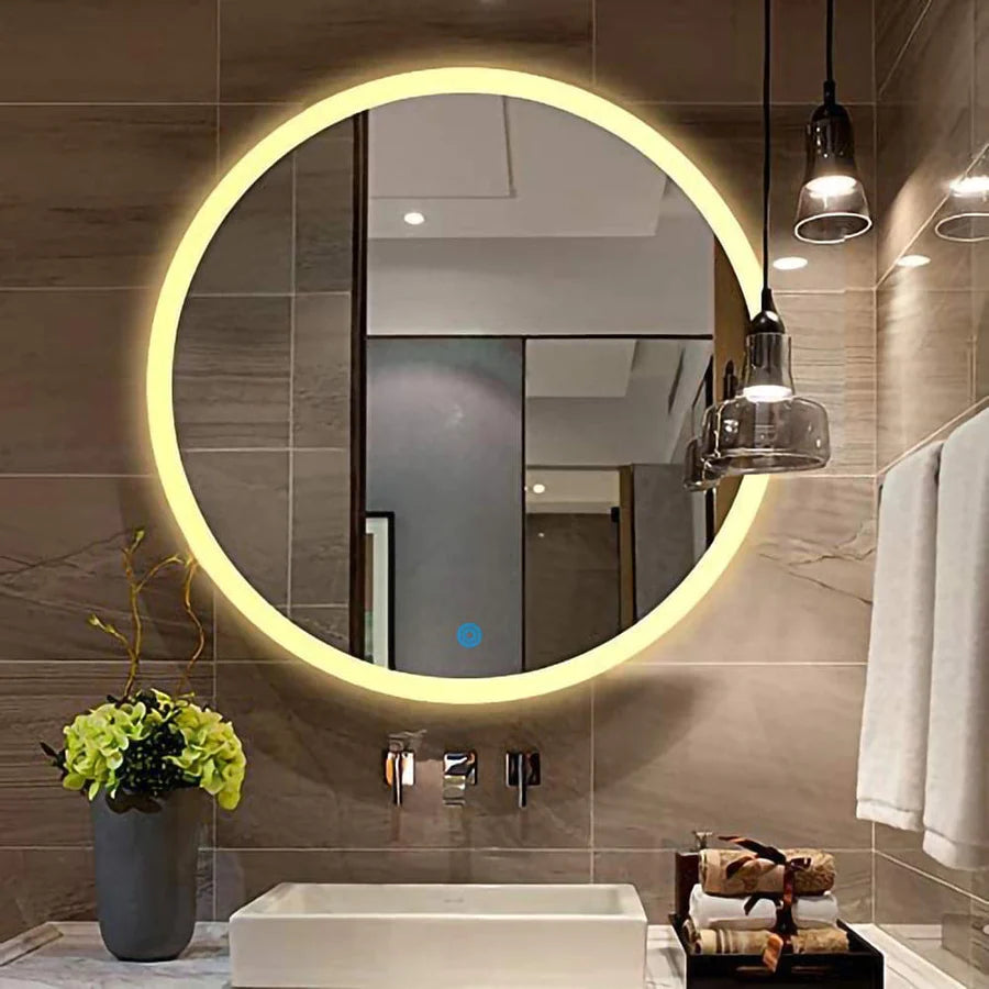 Outer Lighted Round Bathroom Mirror (3 Lights Integrated)
