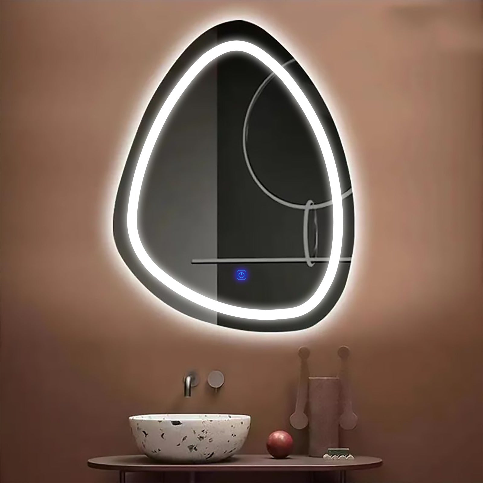 Front Lit Asymmetrical Class Led Mirror With Touch Sensor & Dimmable (3 Lights Integrated)