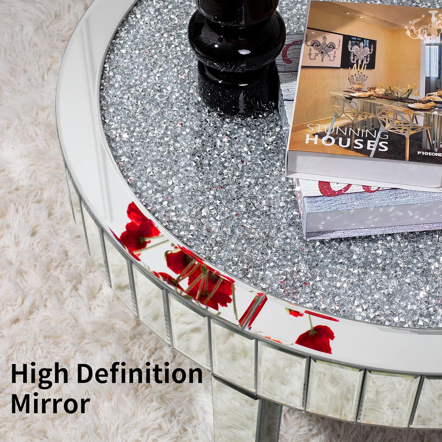 Round Mirrored Coffee Table with Crystal Crush (Exclusive on Accent Mirror)