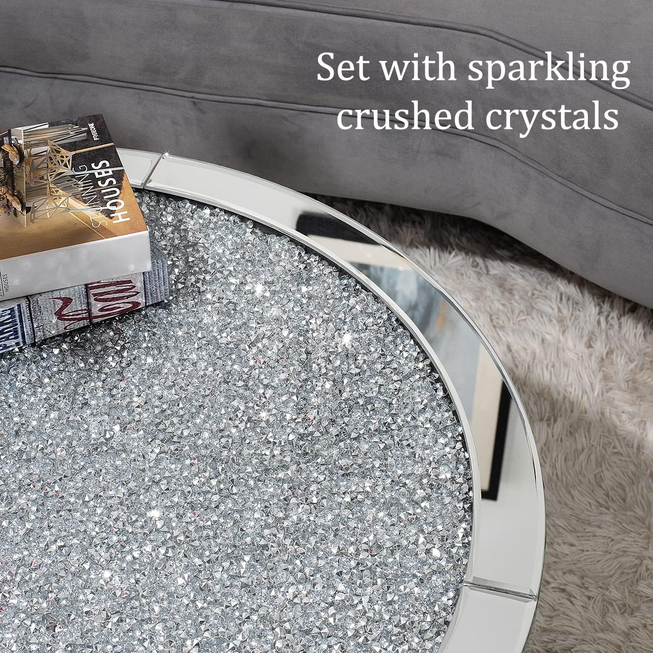 Round Mirrored Coffee Table with Crystal Crush (Exclusive on Accent Mirror)
