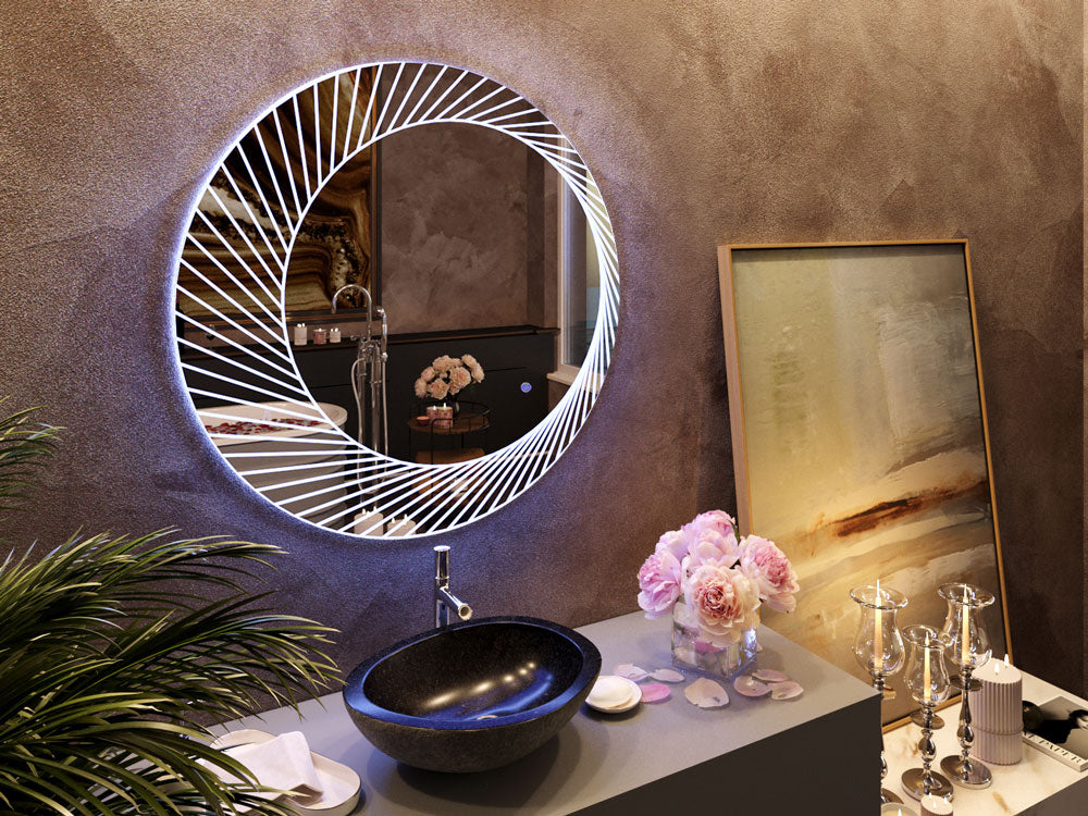 Infinite Strips Round Led Mirror With Touch Sensor & Dimmable (3 Lights Integrated)