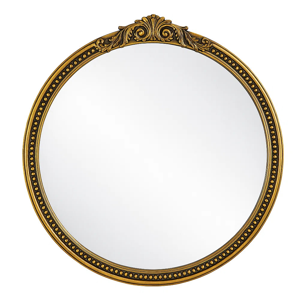Snell Gold Round Ornate Vintage Mirror