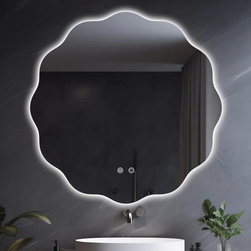 Wavy Lighted Backlit LED Mirror Anti Fog Wall Mirror With Touch Sensor (3 Lights Integrated)