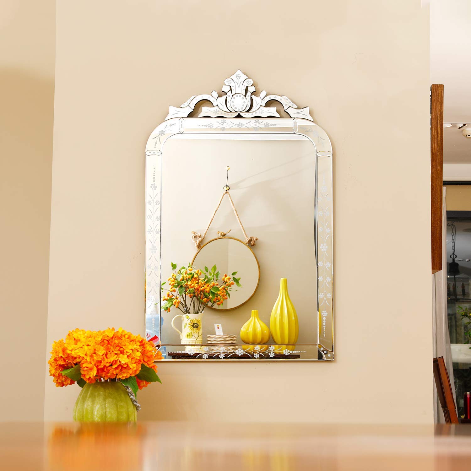 Wood Frame Wall Venetian Rectangular Mirror
