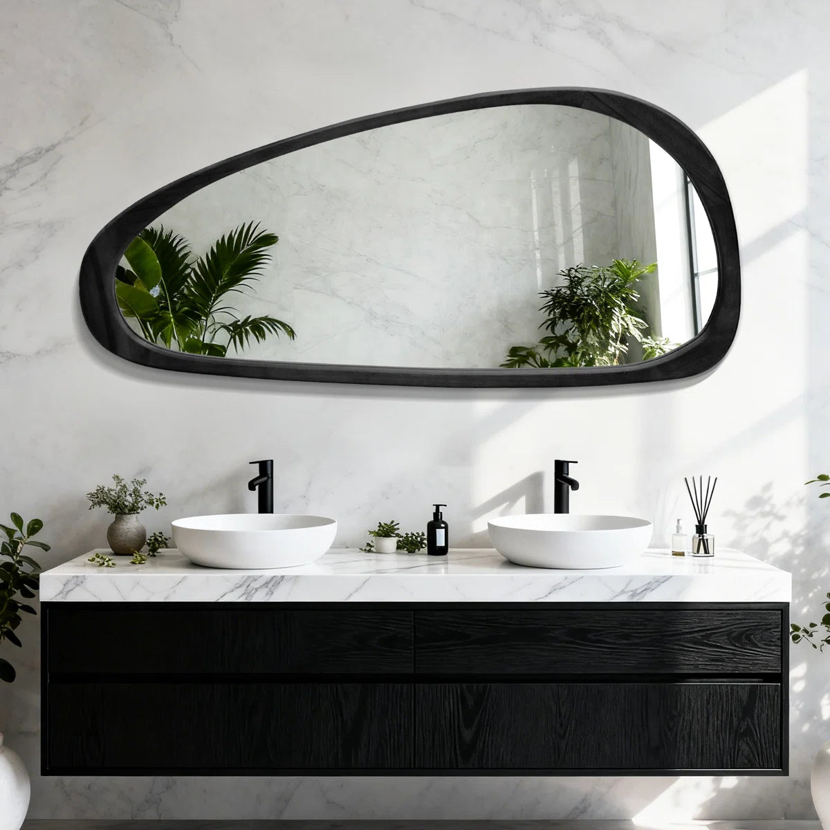 Asymmetrical Wood Framed Accent Wall Mirror