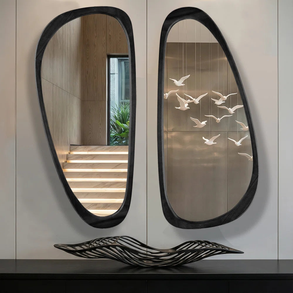 Asymmetrical Wood Framed Accent Wall Mirror