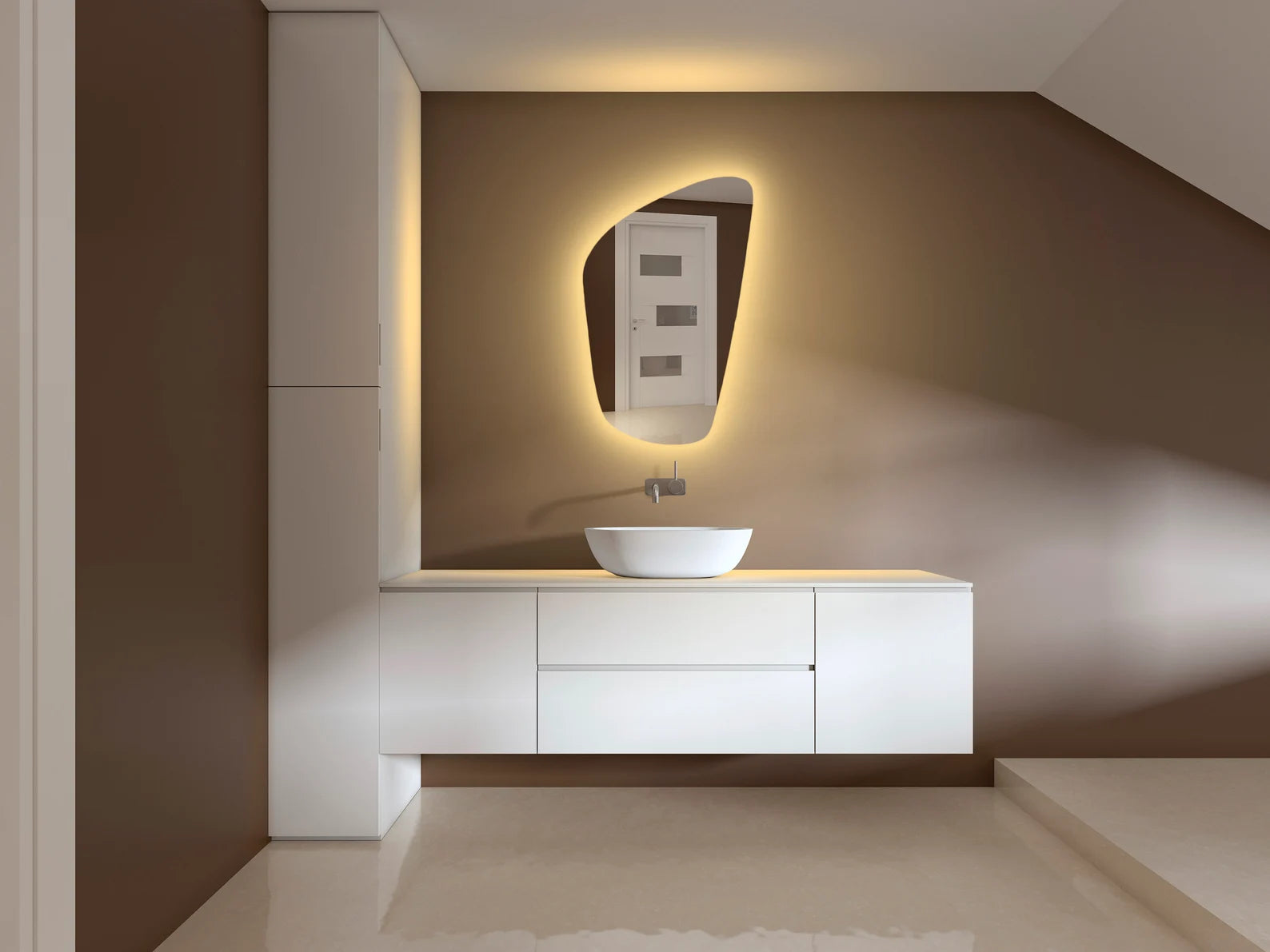 Irregular Backlit Led Bathroom Mirror With Multi Lighting (3 Lights Integrated)