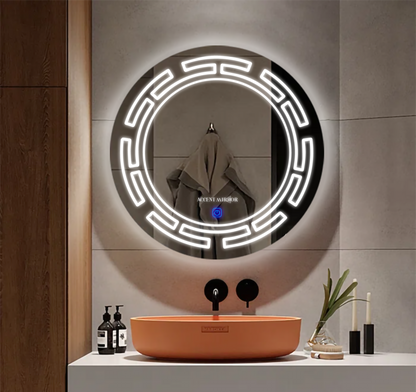 Frckie Round Bathroom Mirror With Touch Sensor  (3 Lights Integrated)