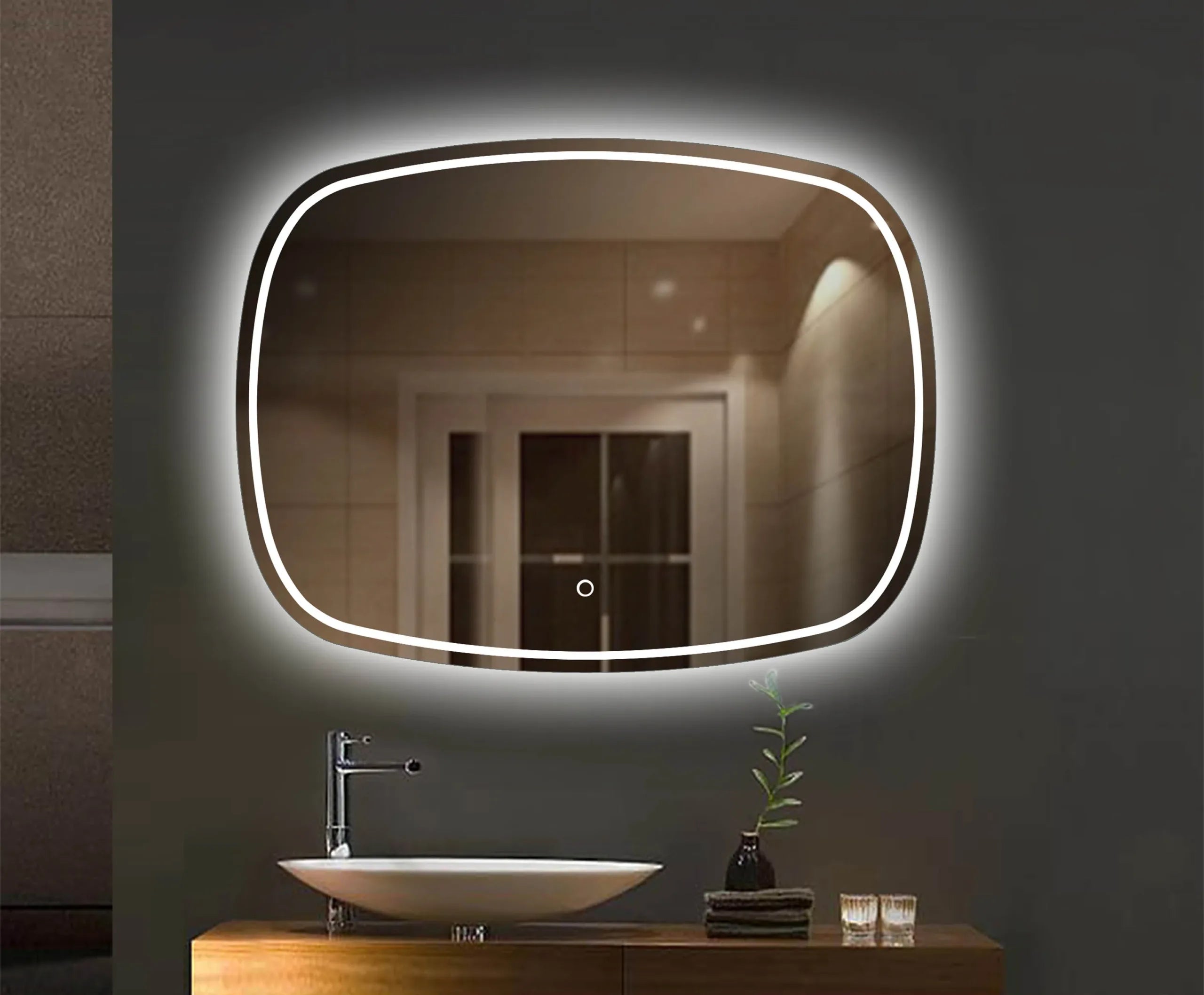 Aldfreck Oval LED Wall Mirror With Touch Sensor (3 Led Lights Integrated)