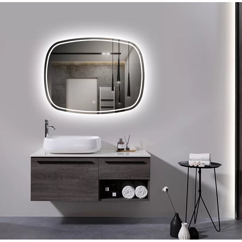 Aldfreck Oval LED Wall Mirror With Touch Sensor (3 Led Lights Integrated)