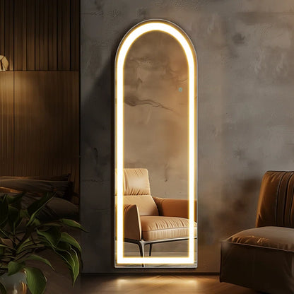 Arched Full Length Floor Led Mirror With Touch Sensor & Dimmable (3 Led Lights Integrated)