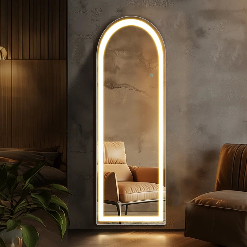 Arched Full Length Floor Led Mirror With Touch Sensor & Dimmable (3 Led Lights Integrated)