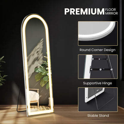 Arched Full Length Floor Led Mirror With Touch Sensor & Dimmable (3 Led Lights Integrated)