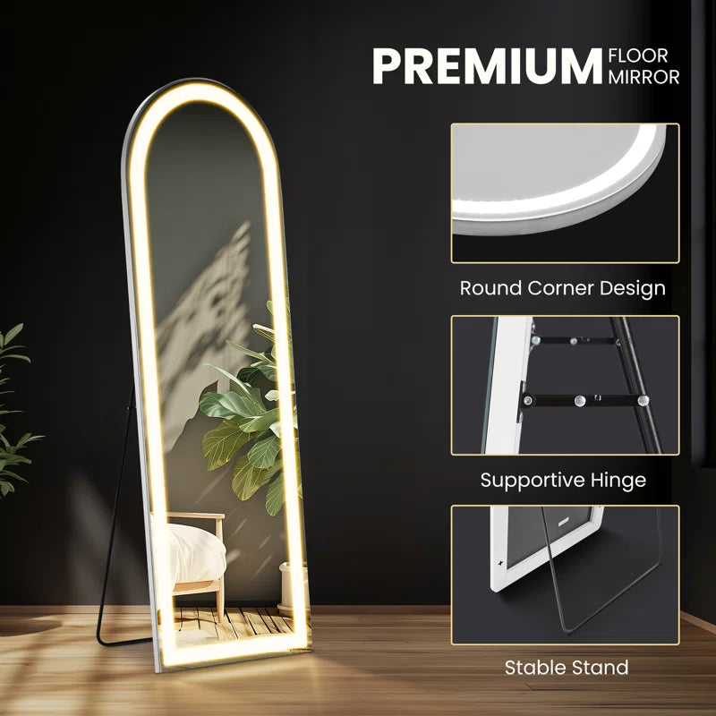 Arched Full Length Floor Led Mirror With Touch Sensor & Dimmable (3 Led Lights Integrated)