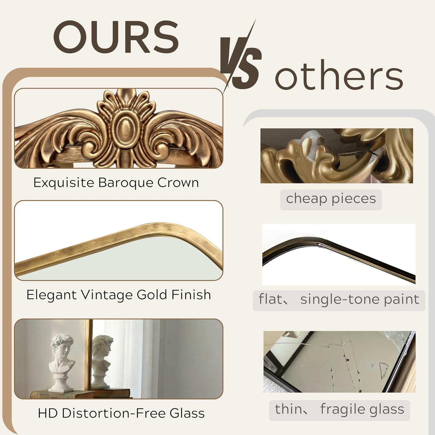 Arched Antique Baroque Mirror