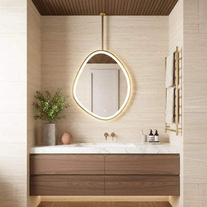 Asymmetrical Design LED Illuminated Metal Bathroom Mirror Ceiling Mounted Mirror (3 Lights Integrated)