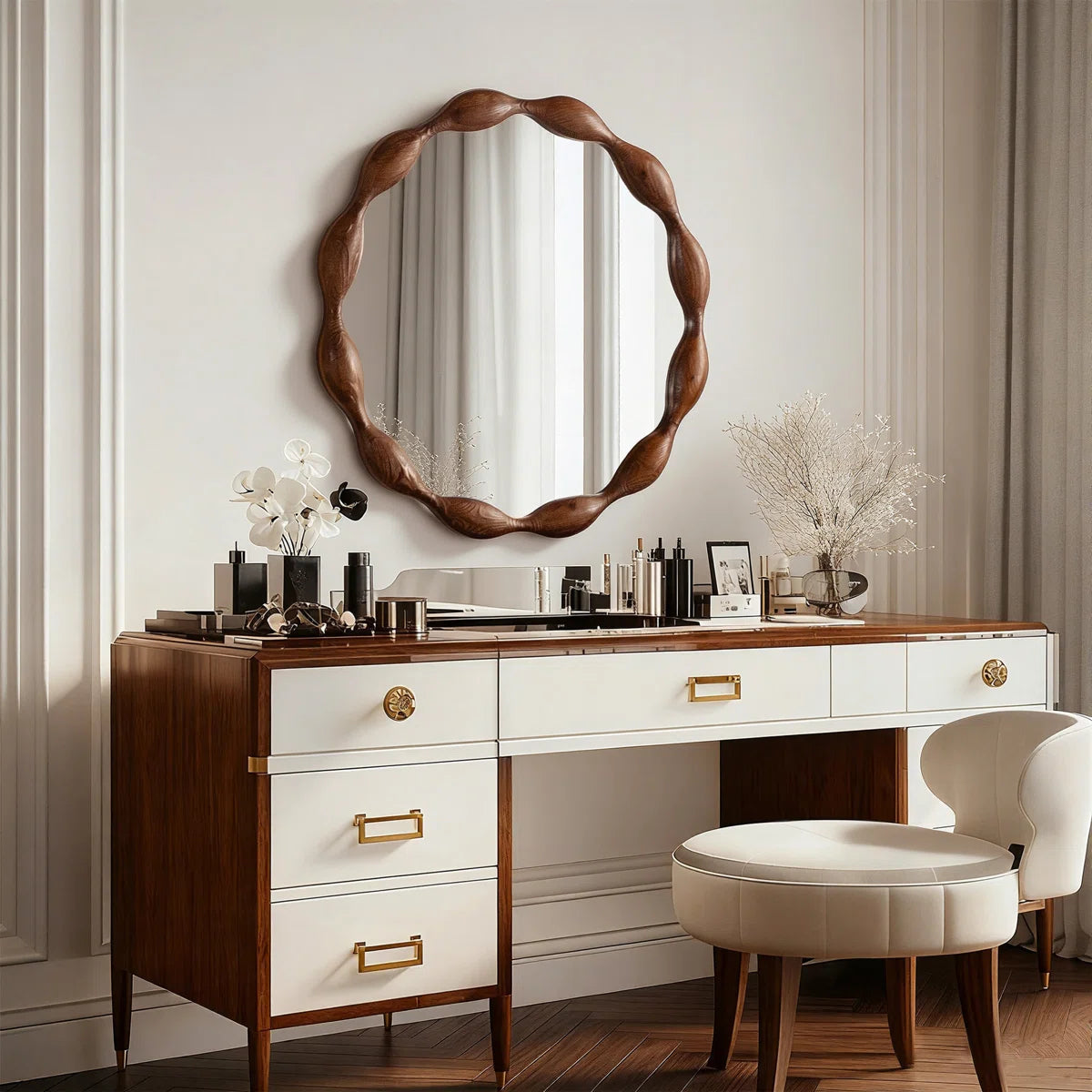 Ayra Wavy Framed Wood Mirror