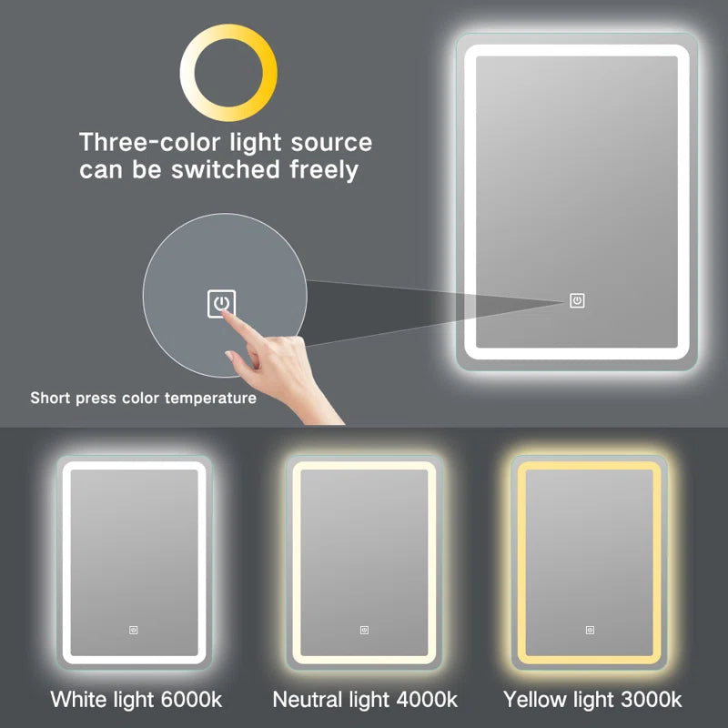 Battes Rectangle Dimmable Led Mirror With Touch Sensor ( 3 Led Light Integrated)