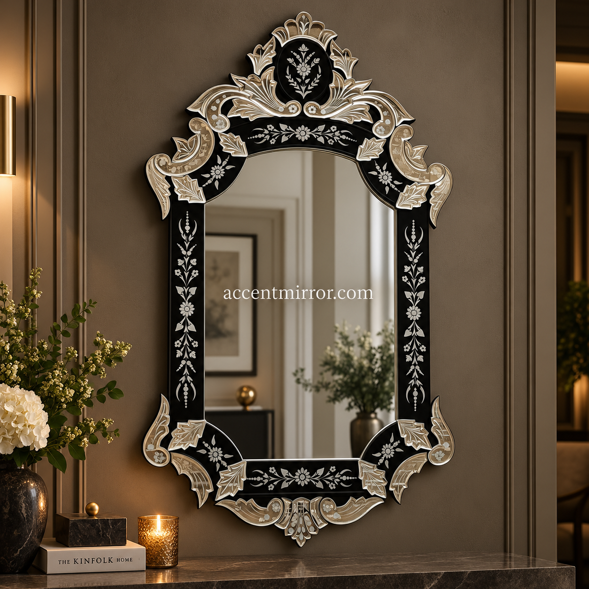 Black Italy Inspired Venetian Mirror