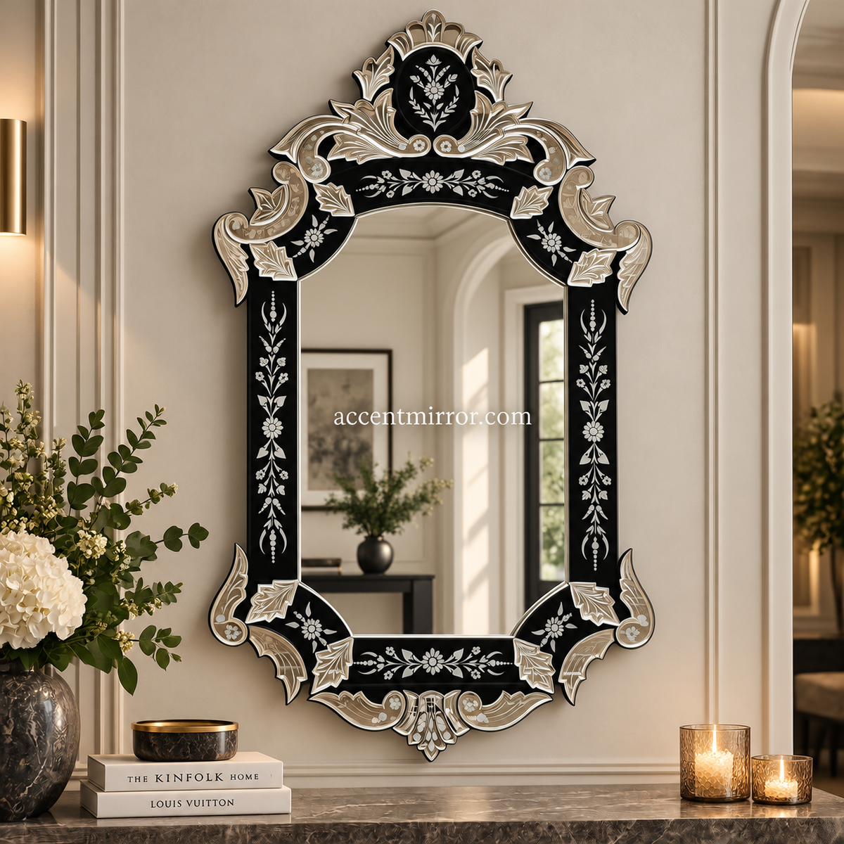 Black Italy Inspired Venetian Mirror