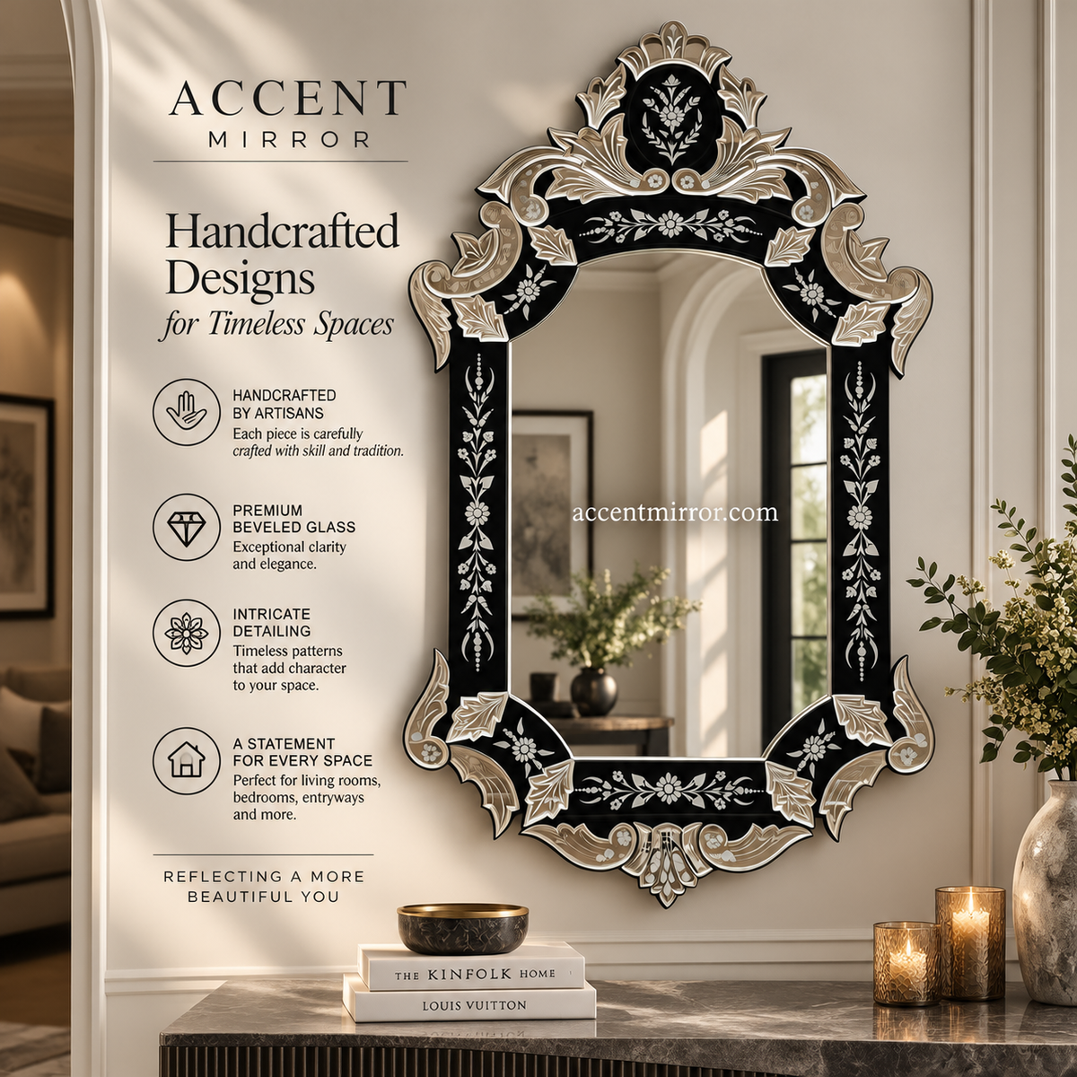 Black Italy Inspired Venetian Mirror